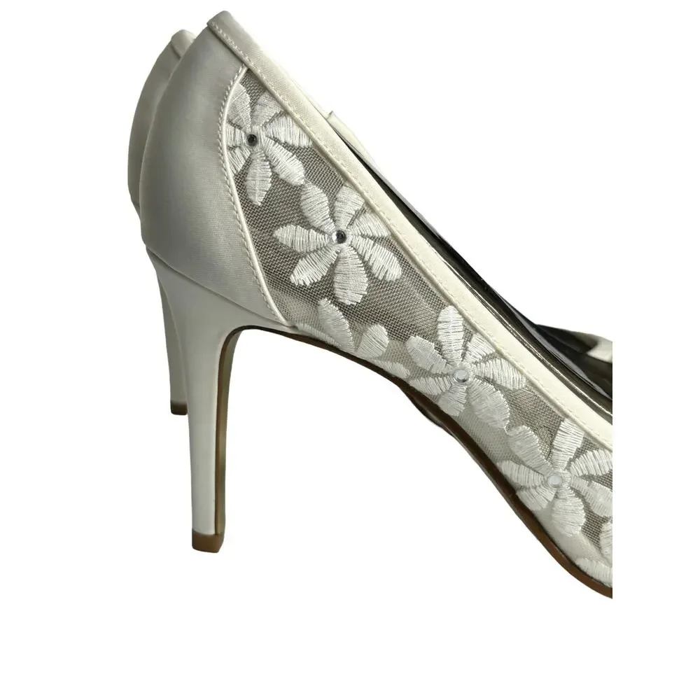 Adrianna Papell Frances Ivory Peep Toe Heels Womens Wedding Formal Shoes 🌼
